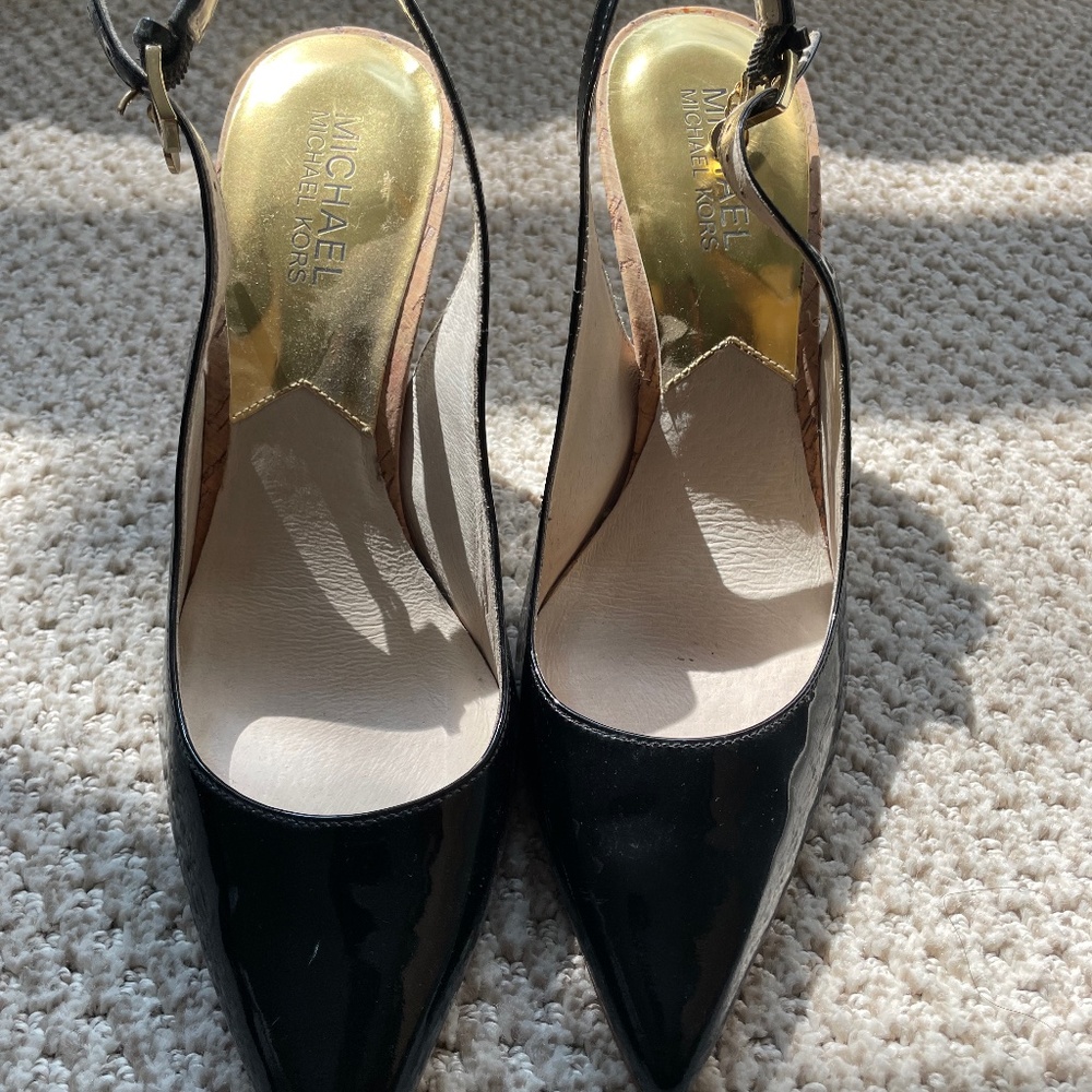 Michael Kors Patent and cork stilettos heels